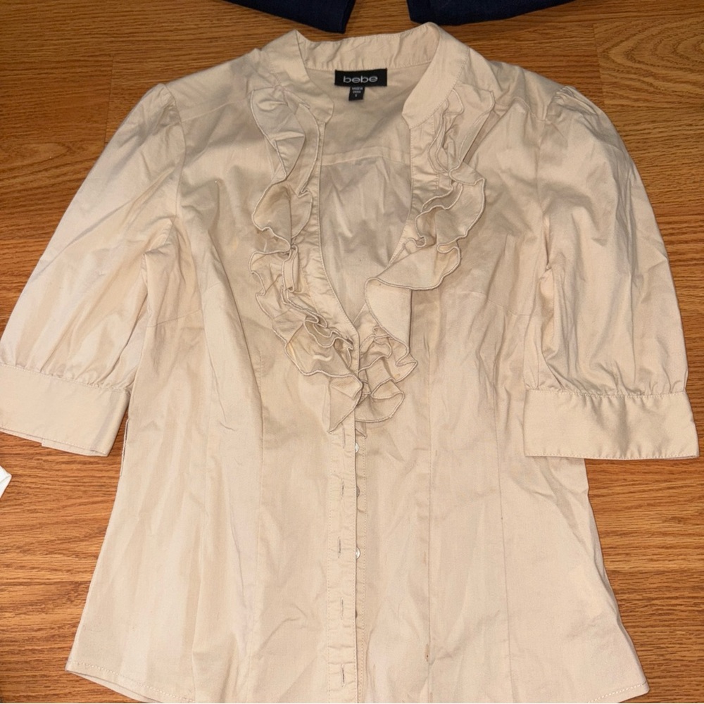 Bebe Beige Ruffle Blouse